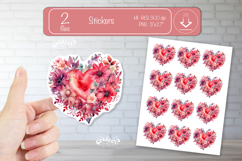 Floral Heart Stickers PNG Watercolor Love Heart Printable Product Image 1