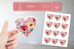 Floral Heart Stickers PNG Watercolor Love Heart Printable Product Image 1