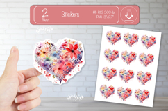 Floral Heart Stickers PNG Watercolor Love Heart Printable Product Image 1