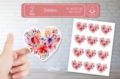 Floral Heart Stickers PNG Watercolor Love Heart Printable Product Image 1