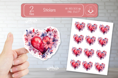 Floral Heart Stickers PNG Watercolor Love Heart Printable Product Image 1