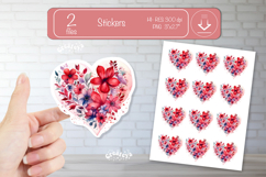 Floral Heart Stickers PNG Watercolor Love Heart Printable Product Image 1