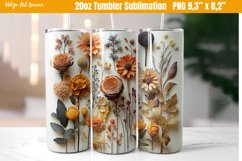 3D Flower 20 OZ Skinny Tumbler Sublimation | Herbarium PNG Product Image 1
