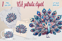 Cute peacock bird American flag colors clipart|USA Patriotic Product Image 1