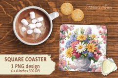 Florals bouquet square coasters | Coaster sublimation PNG Product Image 1