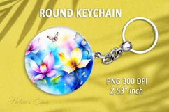 Floral round keychain sublimation|Spring flowers Car coaster Product Image 1