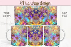 Gold autumn leaves fall pattern rainbow mug wrap design png Product Image 1