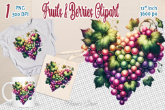 Ripe juicy grape berries heart clipart | Summer sweet food Product Image 1
