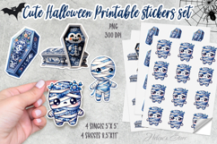 Blue Halloween Mummy Stickers Printable | Monster coffin png Product Image 1