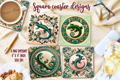 Cute lizard in round floral frame square coaster designs png Product Image 1