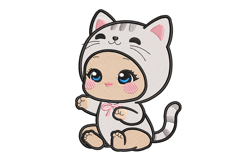 Little Girl in Cat Costume Embroidery Design Product Image 1