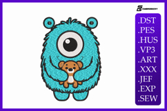 Cute Monster With Teddy Bear Embroidery Designs Product Image 1