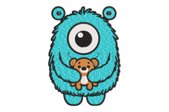 Cute Monster With Teddy Bear Embroidery Designs Product Image 1