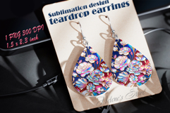 USA Patriotic roses teardrop earrings sublimation design png Product Image 1