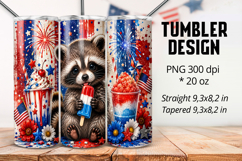 Patriotic Raccoon 20oz Tumbler Wrap PNG Product Image 1