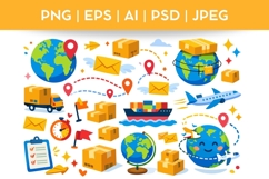 Worldwide Delivery Doodle| Vector &amp; PNG Illustration Product Image 1