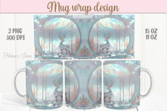Pastel Christmas deer mug wrap png |Blue and gold mug design Product Image 1