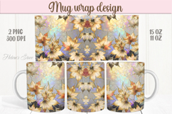 Gold autumn leaves fall pattern rainbow mug wrap design png Product Image 1