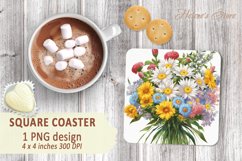 Wild flower bouquet square coasters | Coaster sublimation Product Image 2