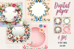 Cute floral frame with butterfly digital paper scrap booking Product Image 1