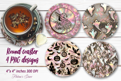 Pink Halloween pattern round coaster sublimation designs png Product Image 1