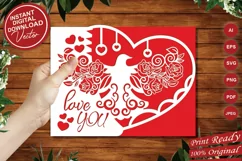 Papercut Dove Flower Wings with Heart, Love You Card Cover Product Image 3