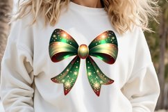 Christmas coquette bows design|Red Green bow T-shirt clipart Product Image 1