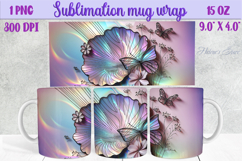 Lilac pastel floral mug wrap 15 oz sublimation design png Product Image 1