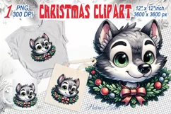 Christmas wolf kub clipart sublimation PNG|Funny animal fac Product Image 1
