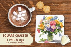 Wild flowers bouquet square coasters | Coaster sublimation Product Image 2