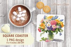 Wild flowers bouquet square coasters | Coaster sublimation Product Image 1