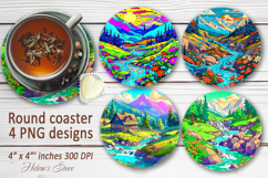 Mountains sublimation round coasters |Camping coaster design Product Image 1