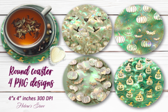 Green Halloween patterns coaster sublimation designs png Product Image 1