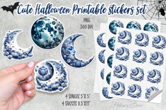 Blue Halloween Moon Stickers Printable | Halloween night png Product Image 1