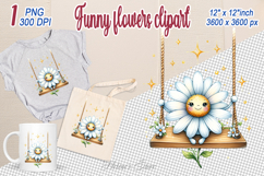 Cute daisy on swing flower clipart|Funny summer girly design Product Image 1