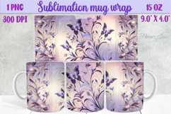 Lilac pastel floral mug wrap 15 oz sublimation design png Product Image 1