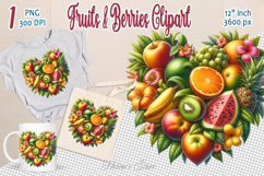 Ripe juicy tropical fruits heart clipart | Summer sweet food Product Image 1