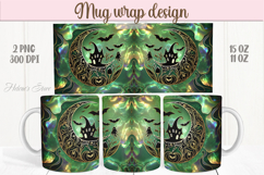 Green Halloween pattern iridescent mug wrap design png Product Image 1