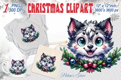 Christmas wolf kub clipart sublimation PNG|Funny animal fac Product Image 1