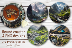 Mountains sublimation round coasters |Camping coaster design Product Image 1