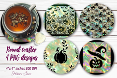 Green Halloween patterns coaster sublimation designs png Product Image 1