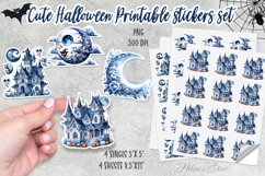 Blue Halloween Moon Stickers Printable | Halloween night png Product Image 1