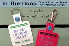 ITH Pet Home Alone Key Fob with Pocket - Snap Tab Machine Embroidery Product Image 1