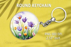 Floral round keychain sublimation|Crocus flowers Car coaster Product Image 1