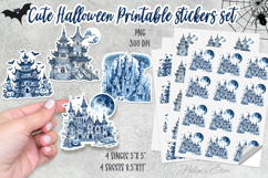 Blue Halloween House Stickers Printable |Halloween night png Product Image 1