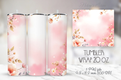 Pink flowers tumbler sublimation wrap| Spring floral design Product Image 1