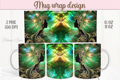 Green Halloween fairy pattern iridescent mug wrap design png Product Image 1
