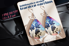 USA Patriotic roses teardrop earrings sublimation design png Product Image 1