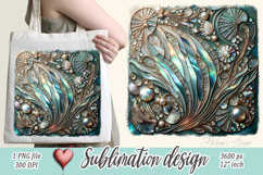 Aquamarine ocean gold and pearl sublimation design png Product Image 1