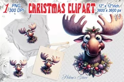 Christmas animal clipart sublimation PNG | Funny elk face Product Image 1